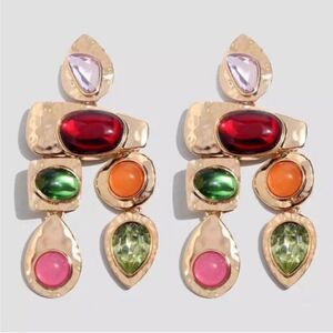 Anthropologie Gold Multicolor Gemstone Earrings